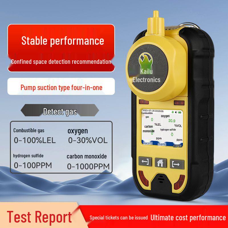 Portable 4-in-1 Gas Detector: Combustible, Oxygen, Hydrogen Sulfide, Carbon Monoxide