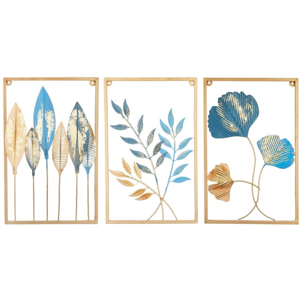 Metal Leaf Wall Hanging Decor | Nature-Inspired Leaf Design | Easy Installation (Set of 3 | Gold)