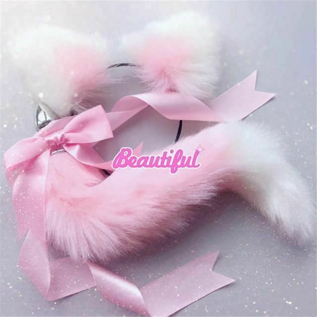 Neko Cat Ears Headband With Fox Or Kitten Tail Metal Butt Plug  Cosplay Butt Plug Tails
