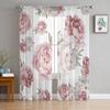 Vintage Flowers Pink Peony White Sheer Curtains for Living Room Decoration Window Curtains Kitchen Tulle Voile Organza Curtains