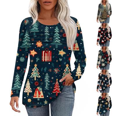 Женская футболка с принтом, длинный рукав, повседневная, выходного дня, модная, базовая, с круглым вырезом, обычная, топ