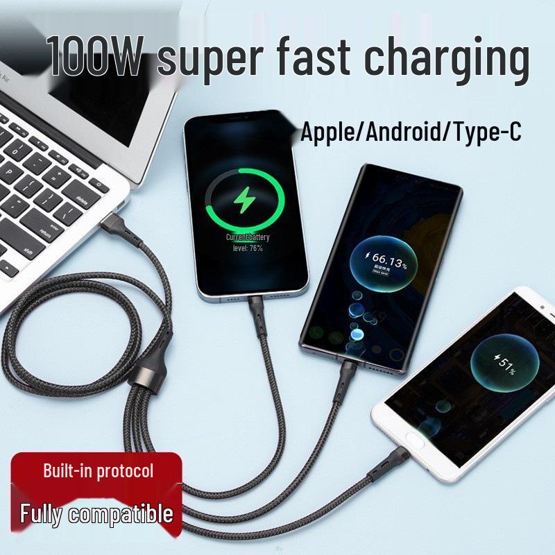Кабель для быстрой зарядки PD100W 3-в-1 для iPhone 15, Android и устройств LeEco