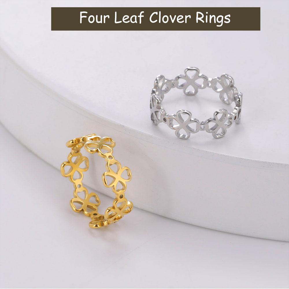 Cazador Trendy Four Leaf Clover Rings for Women Stainless Steel Minimalist Rings Jewelry Anniversary Wedding Mother Gift 2026