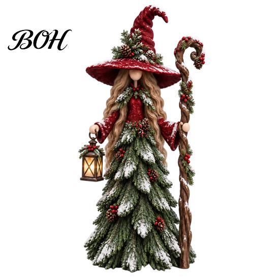 Winter Holiday Gift for Family Christmas Santa Claus/Snowman/Witch Figurine with Tree Skirt Design, Table Centerpiece Witch Collectibles Christmas,