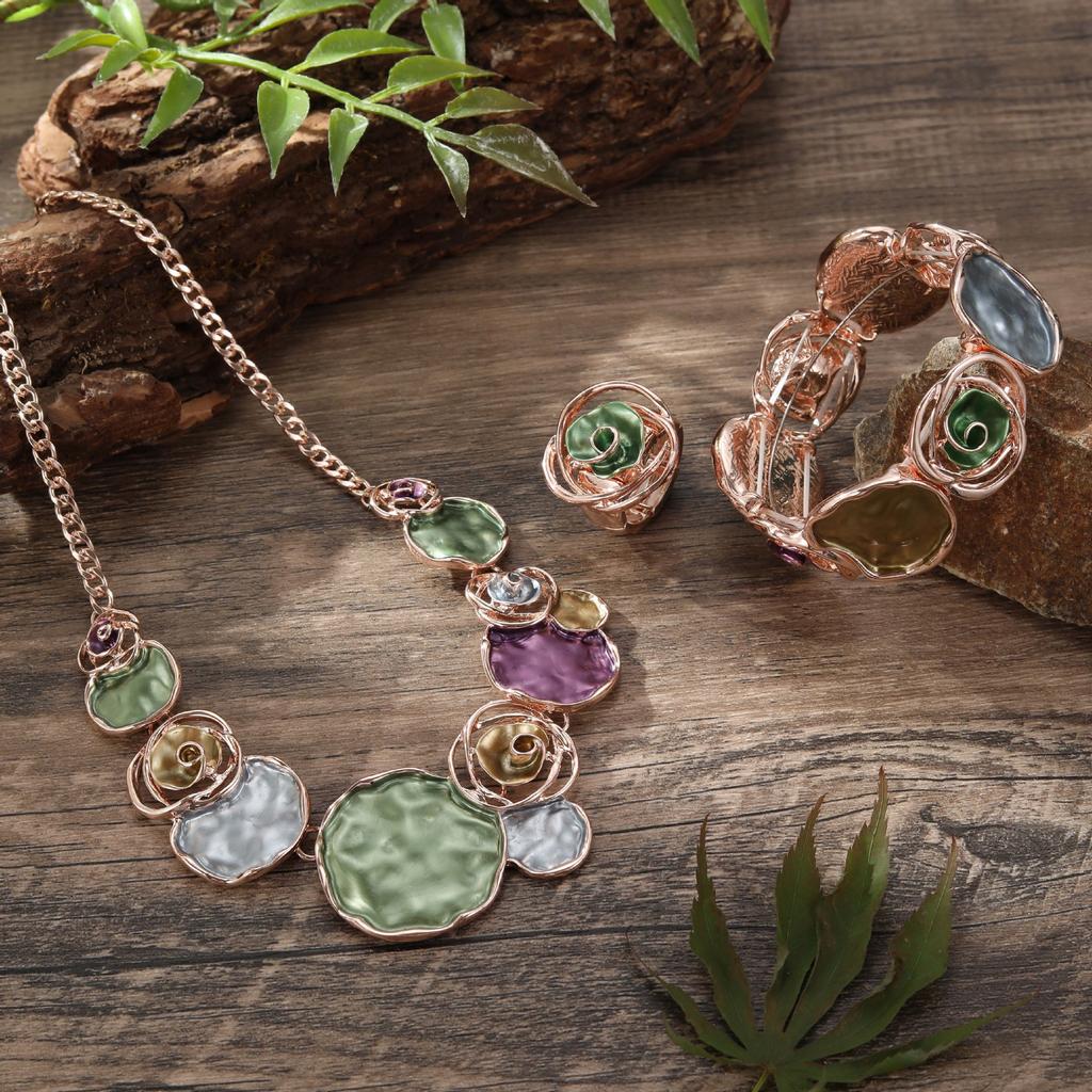 Цветная живопись масло роза кольцо браслет ожерелье набор женский банкетный высококлассный набор ювелирных изделий