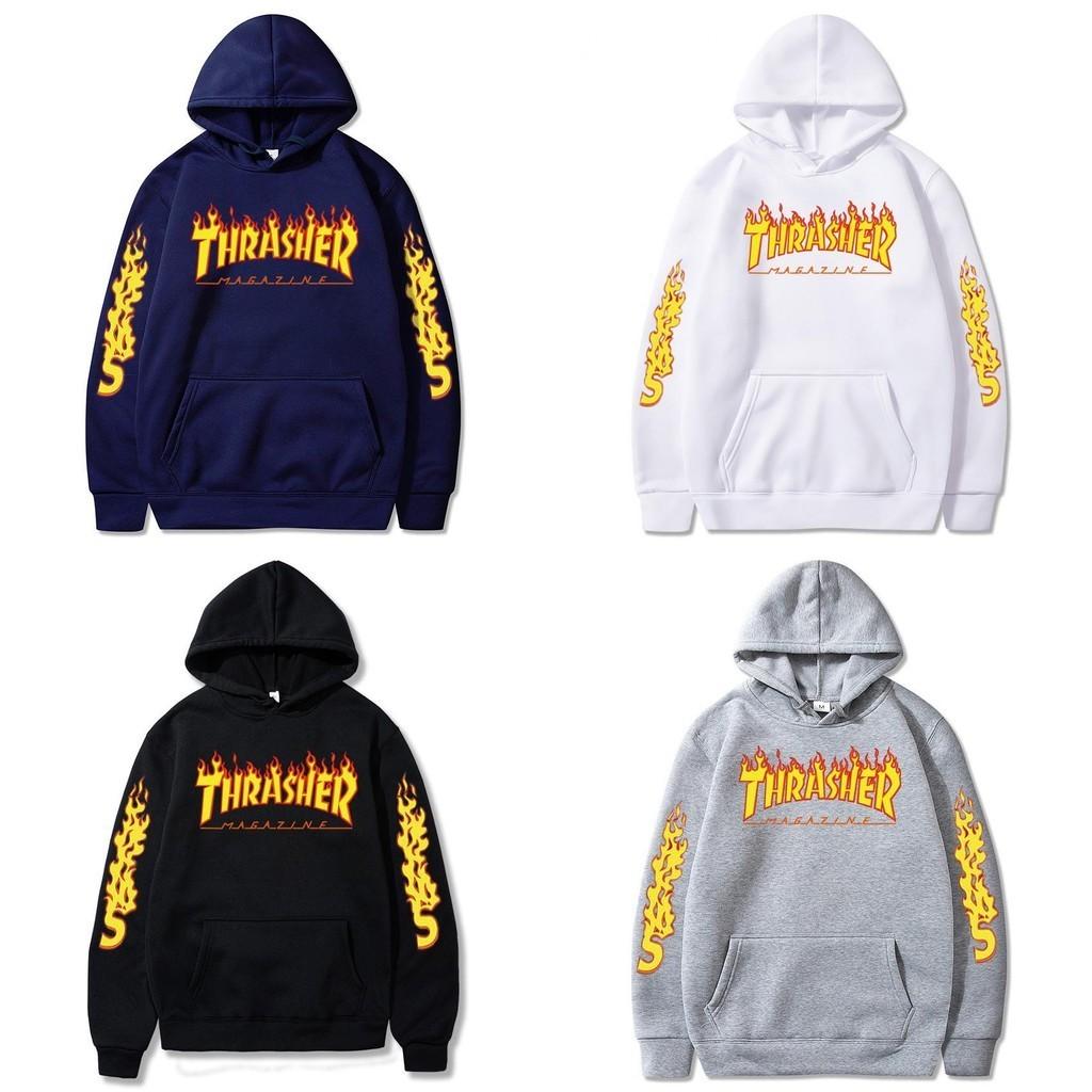 Худи-пуловер большого размера с принтом пламени, свободного кроя, повседневный свитшот для пары