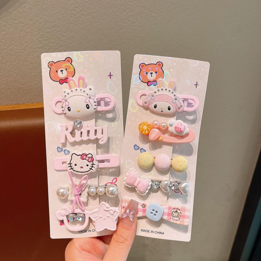 Мультяшная заколка для волос Sanrio для детей, милая заколка-зажим для волос в форме сердца для девочек, зажим для челки, аксессуары для волос для девочек, милый забавный головной убор, заколка