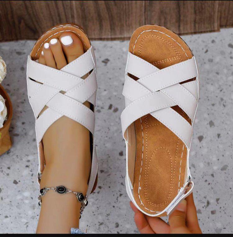 Женские сандалии на большой платформе с липучками — открытый носок, полый дизайн, перекрестные ремешки, пляжный стиль из Юго-Восточной Азии