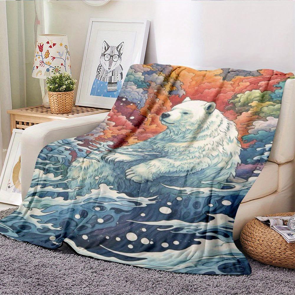 Watercolor style polar bear pattern Flannel printed blanket suitable for all seasons suitable for living room office sofa travel