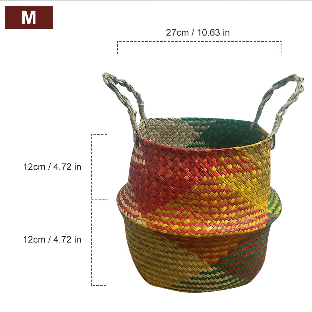 Handmade Bamboo Storage Baskets Foldable Clothes Laundry Basket Straw Wicker Rattan Seaweed Belly Flowerpot Retro Decorations
