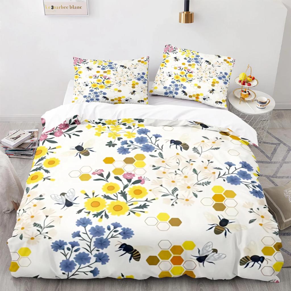 Honey Bee Black White Bedding Set Single Twin Double Queen King Cal King Size Bed Linen Set