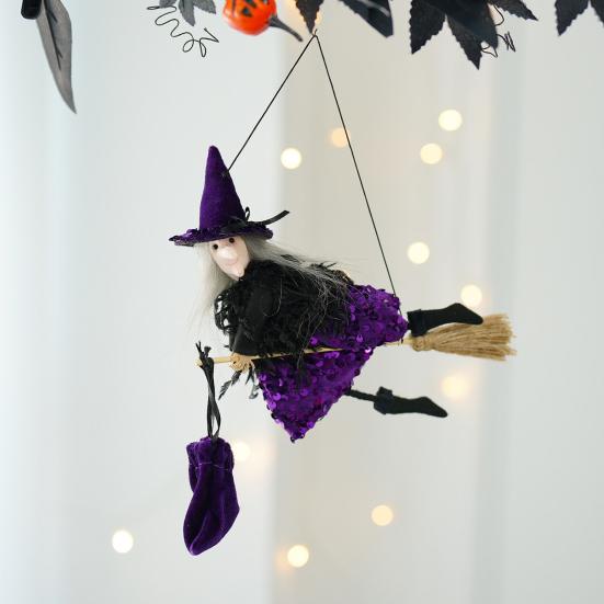 Хэллоуин Подвесной Декор Ведьма Подвесная Кукла Ведьма Украшение Маленькая Летающая Ведьма Фигурка на Метле для Сада Двора Дом с Привидениями Хэллоуин Декор