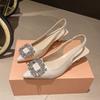 Fashion 2024 New Women's Shoes Pointed Toe Shallow Nude Pink Diamond Shoes Solid Slingbacks Fashion Women Dress Shoes Party Sandals