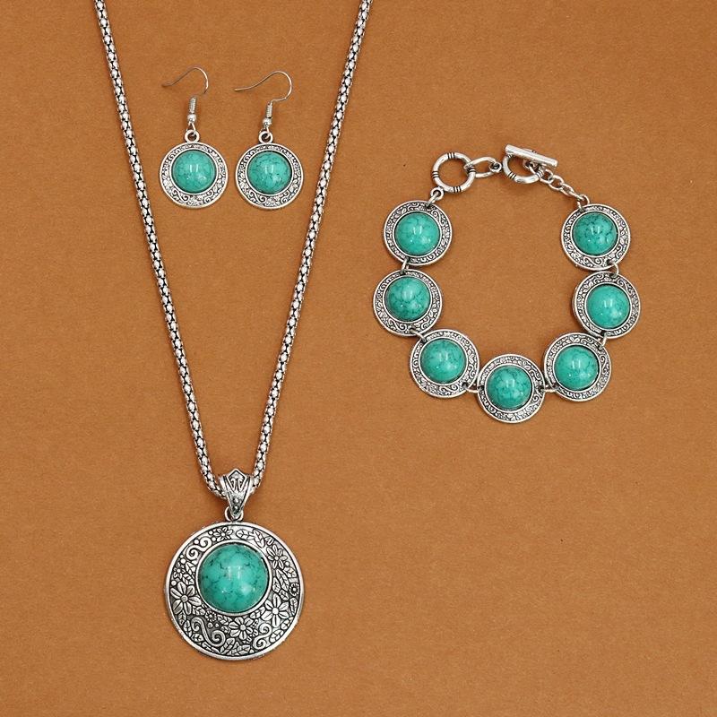 1 комплект ethnic-style сапфирового колье, серег и браслета Mizia для женщин, выполненный в ретро и уникальном стиле.