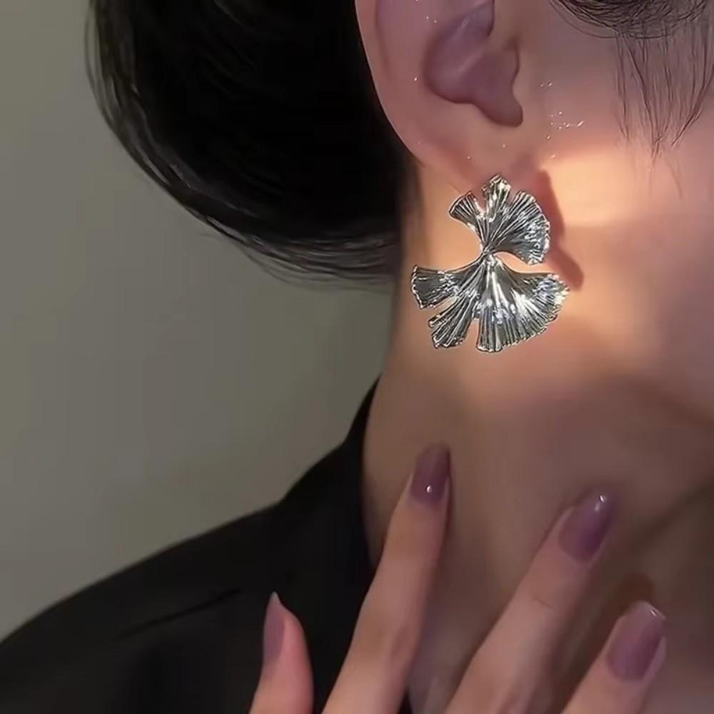 Silver/Gold Metal Ginkgo Leaf Earrings Metal Leaves Ear Studs Personality Big Plant Earrings  Party