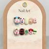 HANDMADE Artificial Nail Cute Cartoon Carved Short Style Fake Nail Set With Glue Reusable and Removable Press On Nails