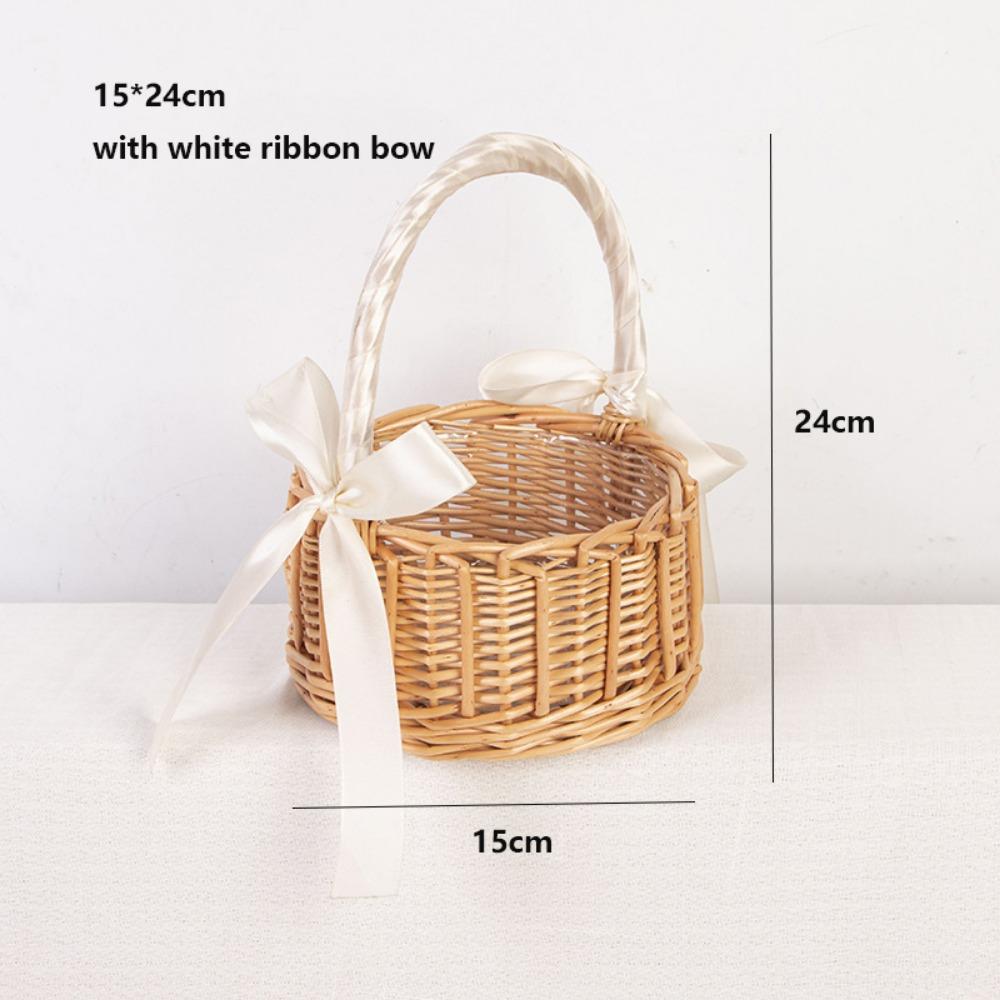 with Pearl Hand-held Weaving Flower Basket Vegetable Fruit Flowers Holder Living Room Decoration