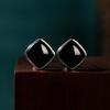 Aieryuan Black Agate Faceted Stud Earrings with 925 Silver Needle