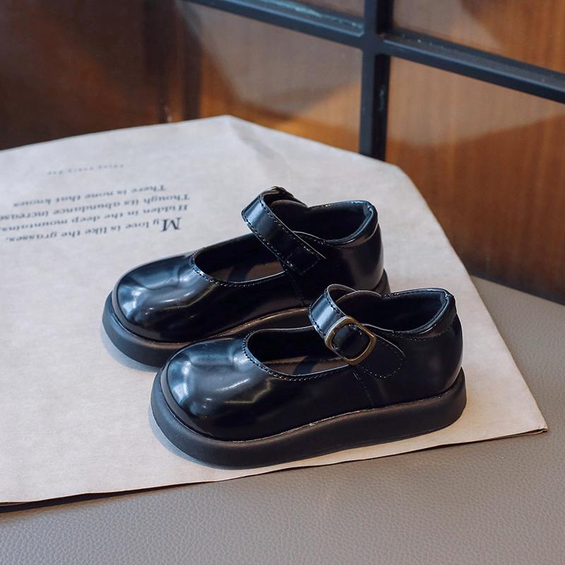 Детская мода Девочки Кожаные туфли Черные Универсальные Мягкие С круглым носком Толстая подошва Школьная форма Обувь Дропшиппинг Детская Повседневная