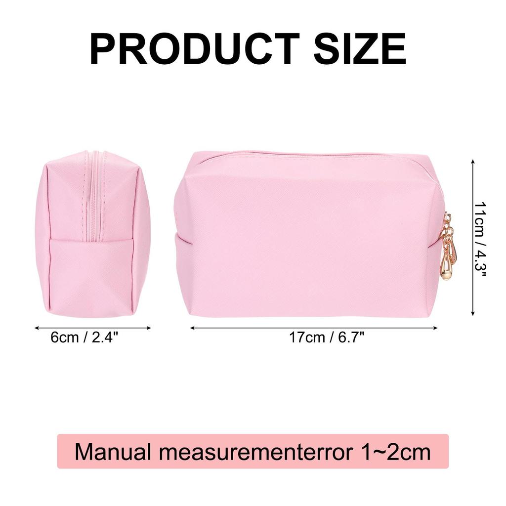Uxcell PU Leather Square Makeup Waterproof Cosmetic Organizer Bag with Makeup Brush Holder for Women Pouch, Zipper, (Pink, Small)