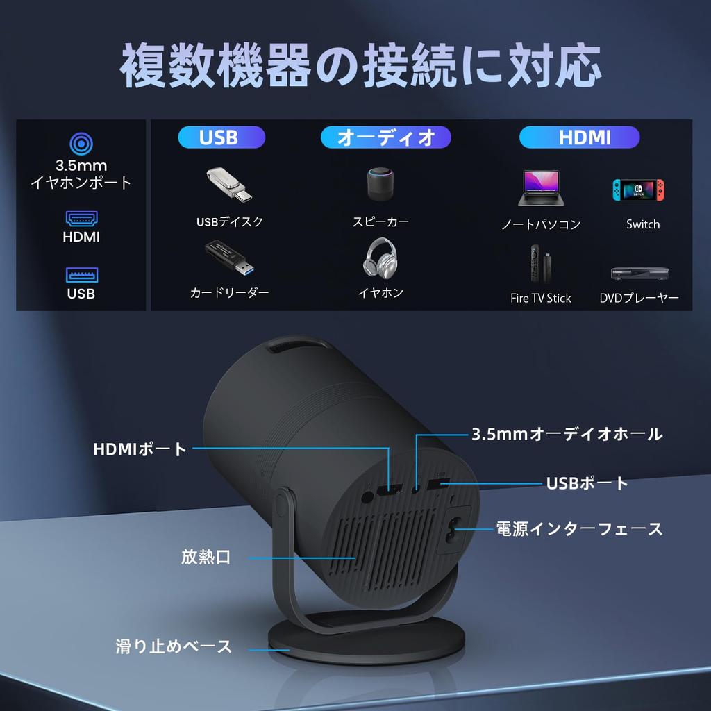 YINCODI Домашний проектор Первый и легкий проектор с Android TV и компактным 1080P Потолочный WiFi Bluetooth Автоматическая коррекция трапецеидальных искажений Масштабирование Домашний Легкий Тихий