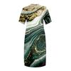 Women's Summer Plus Size V-Neck Short Sleeve Knee Pocket Printed Casual Dress