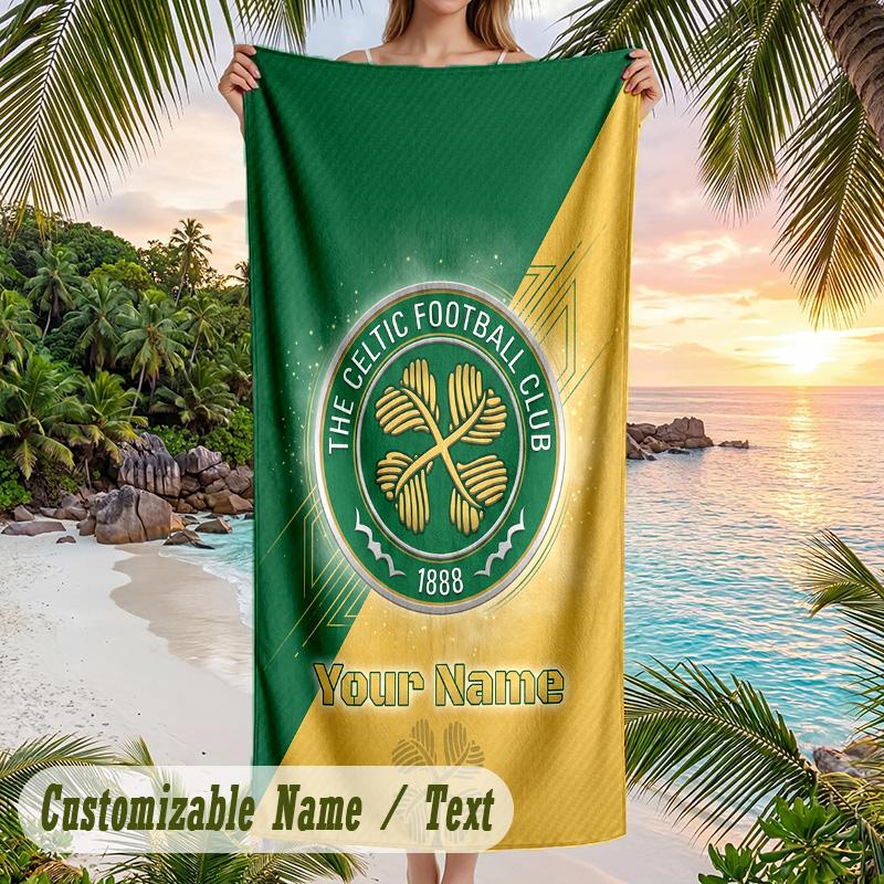 Beach Towel Celtic FC Print Custom Name Text Soft Towel for Swimming Pool