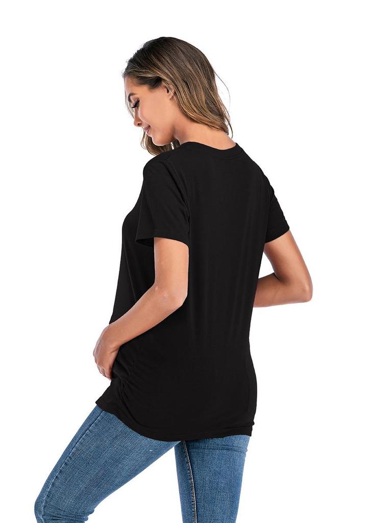 European & American Style Maternity Printed T-Shirt (Round Neck, Short Sleeve)
