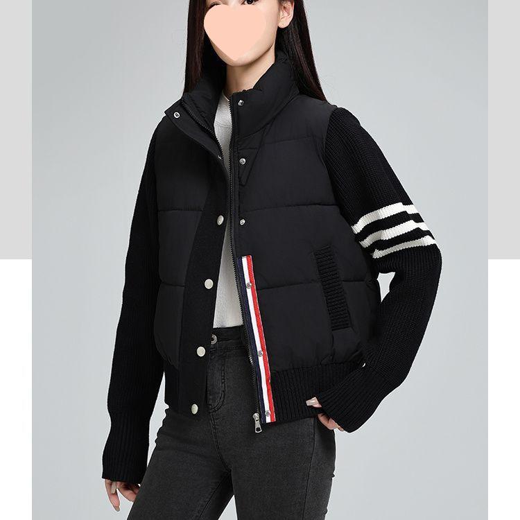 2025 Women's Fashionable Quilted Knit Patchwork Jacket - Lightweight, Warm Cotton-padded Coat with Stand Collar for Spring, Autumn, and Winter