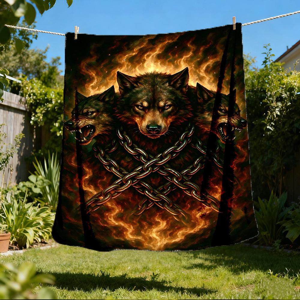 1pc Wolf Pack Chains Throw Blanket Polyester Fiber, Lightweight Flannel, Soft & Warm, All Season Use for Outdoor, Camping Digital Print