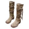 Sheepskin Retro Suede Fringed Boots Women's Knee Knight Boots Slim Wasteland Wind Tall Boots Stacking Boots
