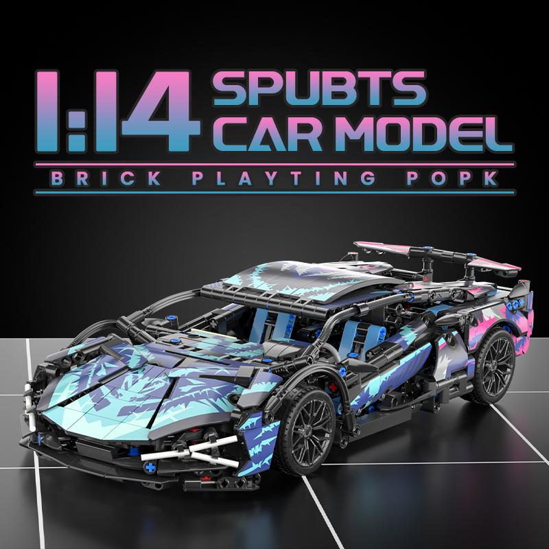 1280+PCS Black Purple Sport Car Building Blocks Assemble Racing Vehicle Bricks Toys Birthday Gift For Kid Boy