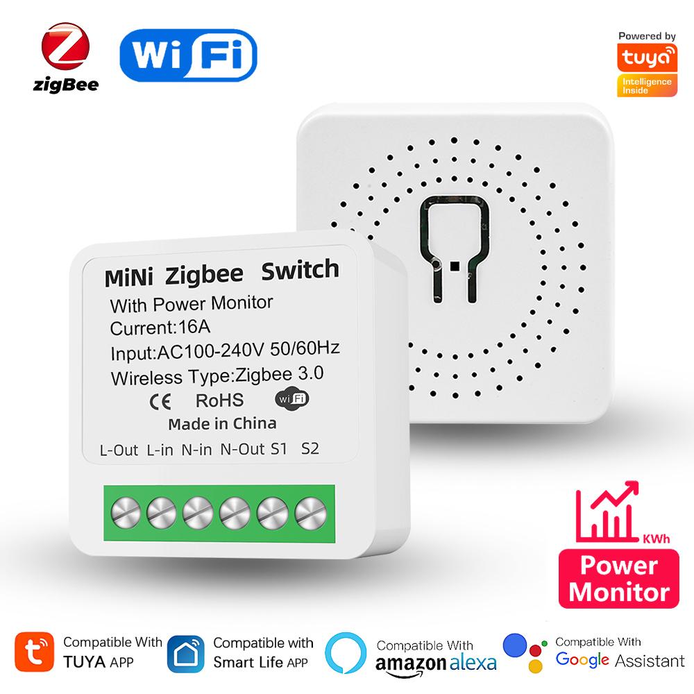 Tuya Умный Мини-переключатель Версия WiFi/Zigbee Монитор мощности Двухпозиционный Домашний DIY Управление через приложение Удаленное Управление по расписанию Поддержка Alexa Google Assistant
