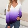 Women's Tops Gradient Printed Long Sleeve Shirt V Neck Casual Loose T-Shirt Autumn Clothing