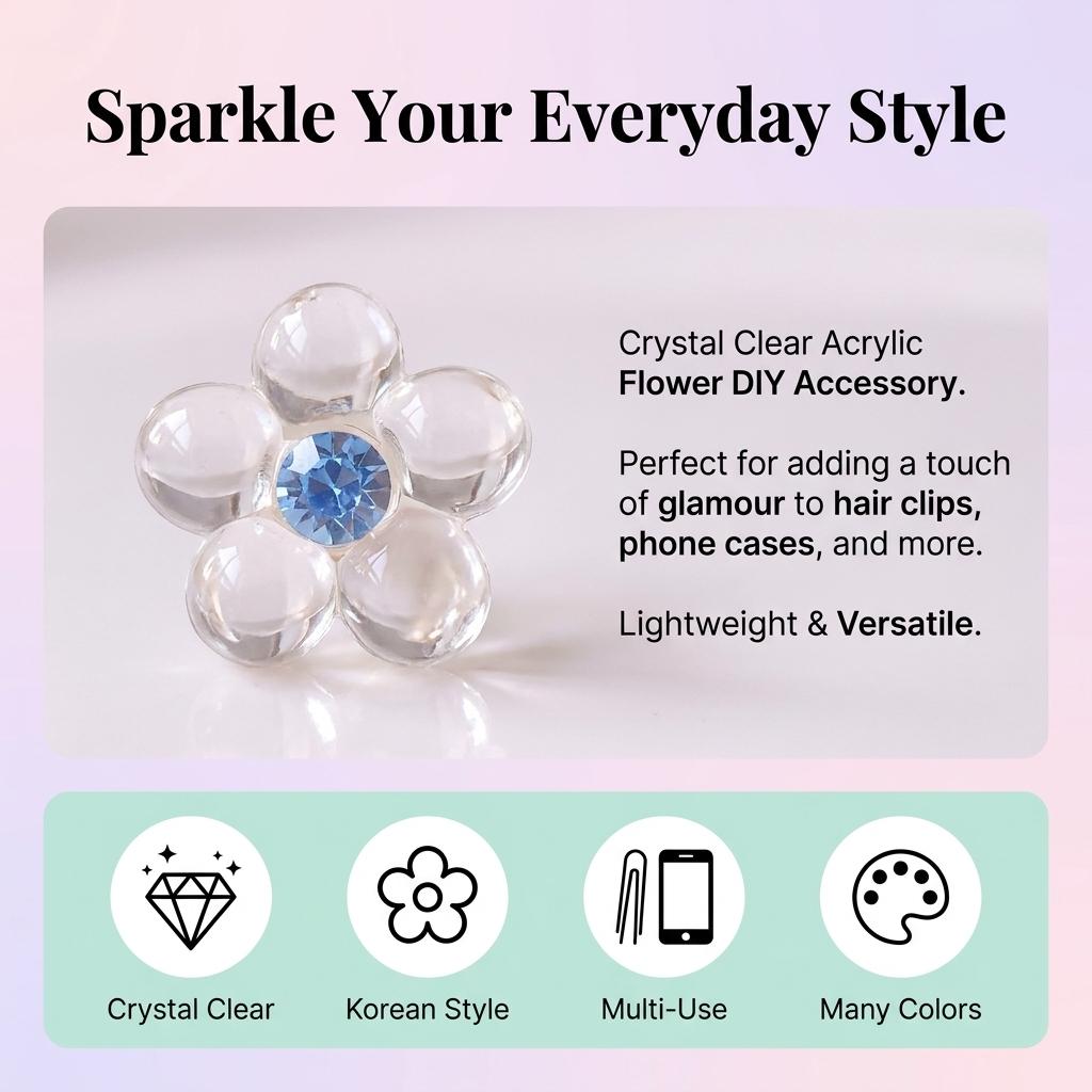Crystal Clear Acrylic Flower DIY Accessory Transparent Material Lightweight Design For Hair Decoration Phone Case Craft