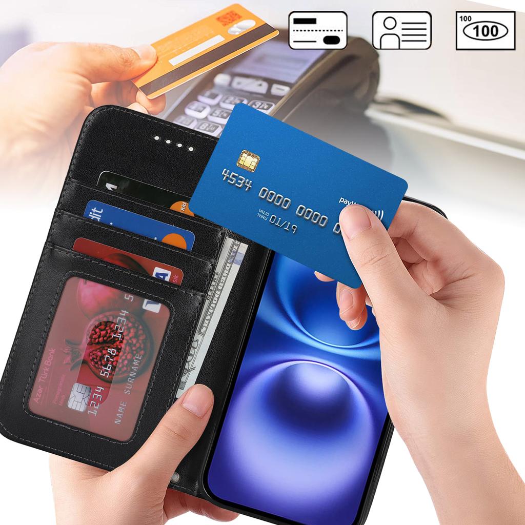 Чехол-подставка для iPhone 16, текстурированный кожаный чехол-кошелек для телефона с ремешком