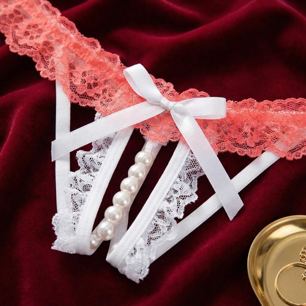 Mesh Hollow Underwear for Women Open Crotch See-through Thong Fashion Lace Pearl Panties Gifts