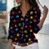 Dog Paw Print Print Women Blouse Spring Autumn Femme Office Lady Button Up Turn Down Collar Shirts