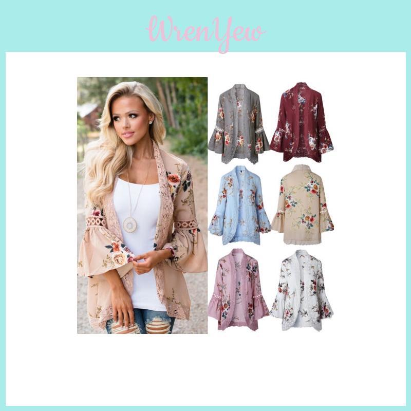 Femmes Dentelle Boho Floral Kimono Cardigan Dames Décontractée Tops Veste
