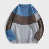 Men's Korean Style Casual Round Neck Sweater - Trendy Loose Fit with Contrast Colors for Autumn and Winter.