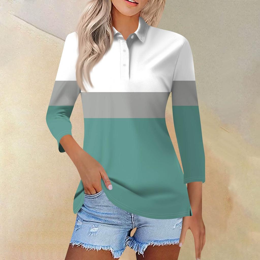 Женская модная повседневная рубашка с короткими рукавами 3/4 с лацканами и принтом, женские топы на пуговицах