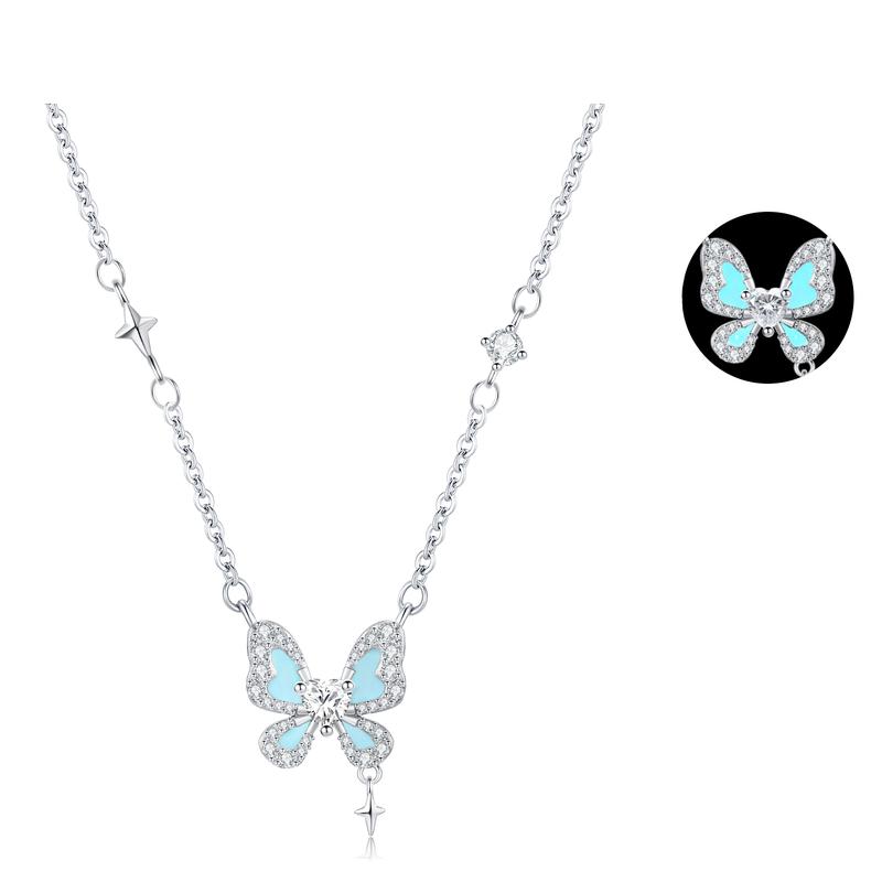 Barbie necklace Starlight Butterfly Dancing Luminous Butterfly Exquisite Rich Simple Niche Versatile Elegant Synthetic Cubic Zirconia Alloy TX2410042A