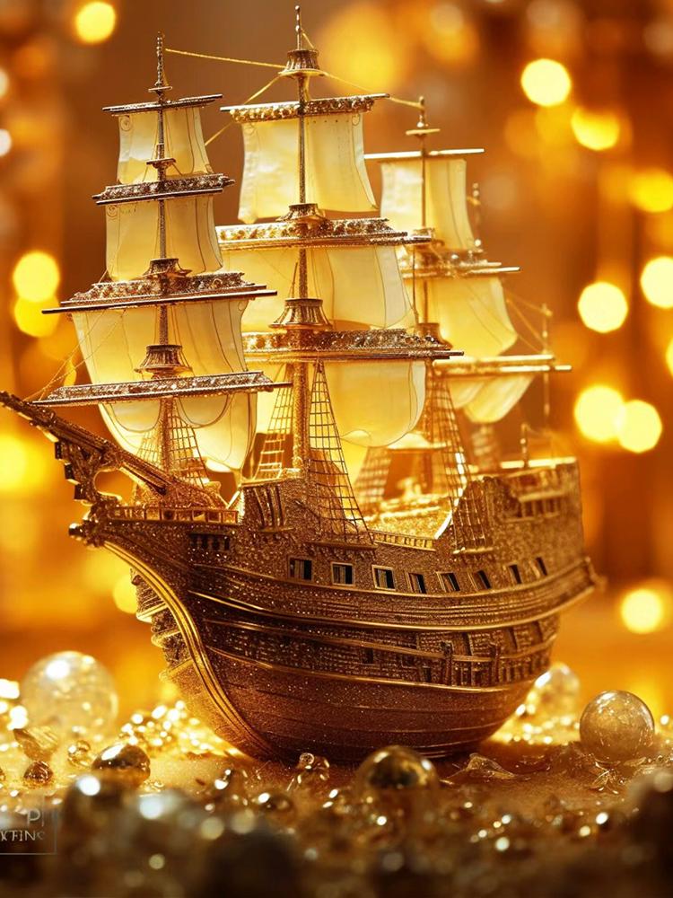 DIY 5D Алмазная картина парусник Алмазная вышивка Золотой корабль Вышивка крестом Полный круглый квадратный дрель Мозаика Ручной художественный подарок Декор