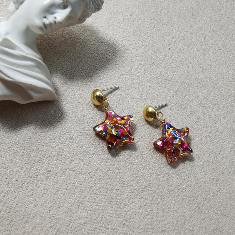 2021 Colorful Retro Star Christmas 925 Silver Earrings