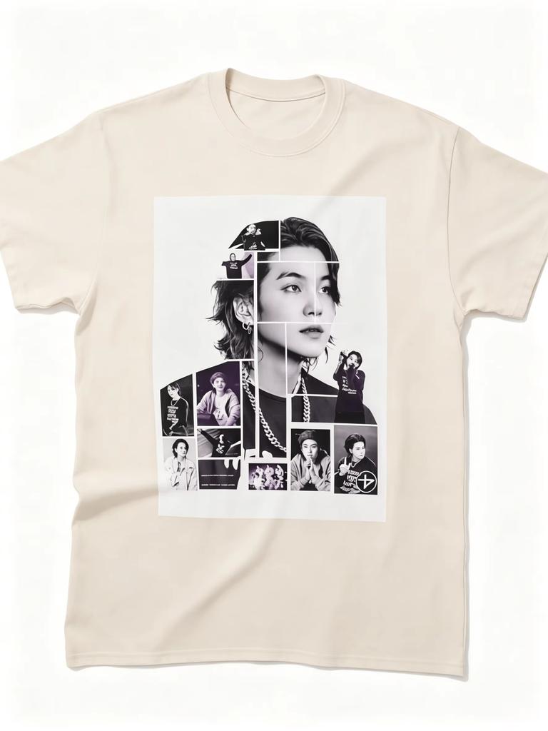 Min Yoongi SUGA BTS Collage Classic Fan Gift T Shirt 2026 Summer Mens Cotton Y2K See Through Women And Men Comfortable T-shirt