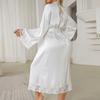 Hot Sale Women's Satin Bathrobes Long Belt Lace Light Luxury Sexy Gown Clothing