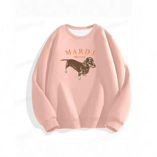 Корейская толстовка с принтом таксы 2024: Унисекс Круглый вырез 320г Хлопок, Вдохновленный Ким Го-ын