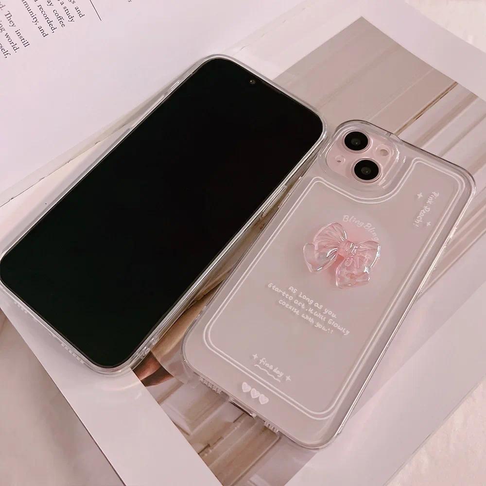 3D Розовый Бант Чехол для IPhone 16 Pro Max, Apple 14 Plus Прозрачный 15 Pro Фея 17 Чехол