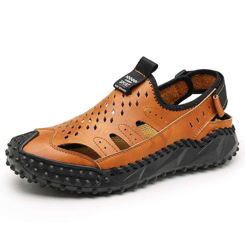 Мужские повседневные дышащие мягкие сандалии из натуральной кожи с ручной строчкой
