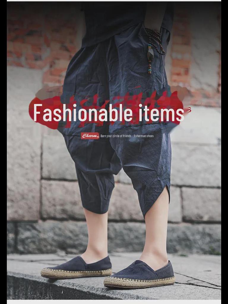 Мужские повседневные льняные туфли в китайском стиле без застежек